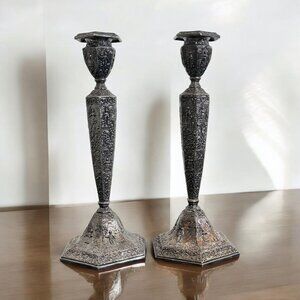 Vintage Pair of Jennings Brothers JB Art Nouveau Metal Candlestick Holders 12" P